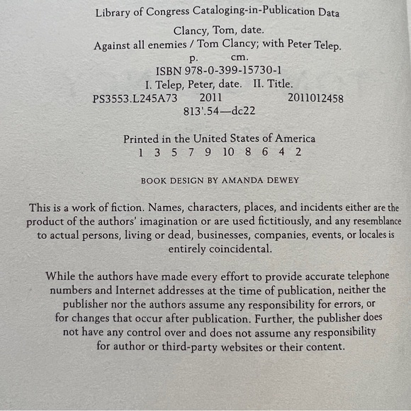 First Edition Hardcover “Against All Enemies” Tom Clancy 2011 1st Print - Picture 7 of 10